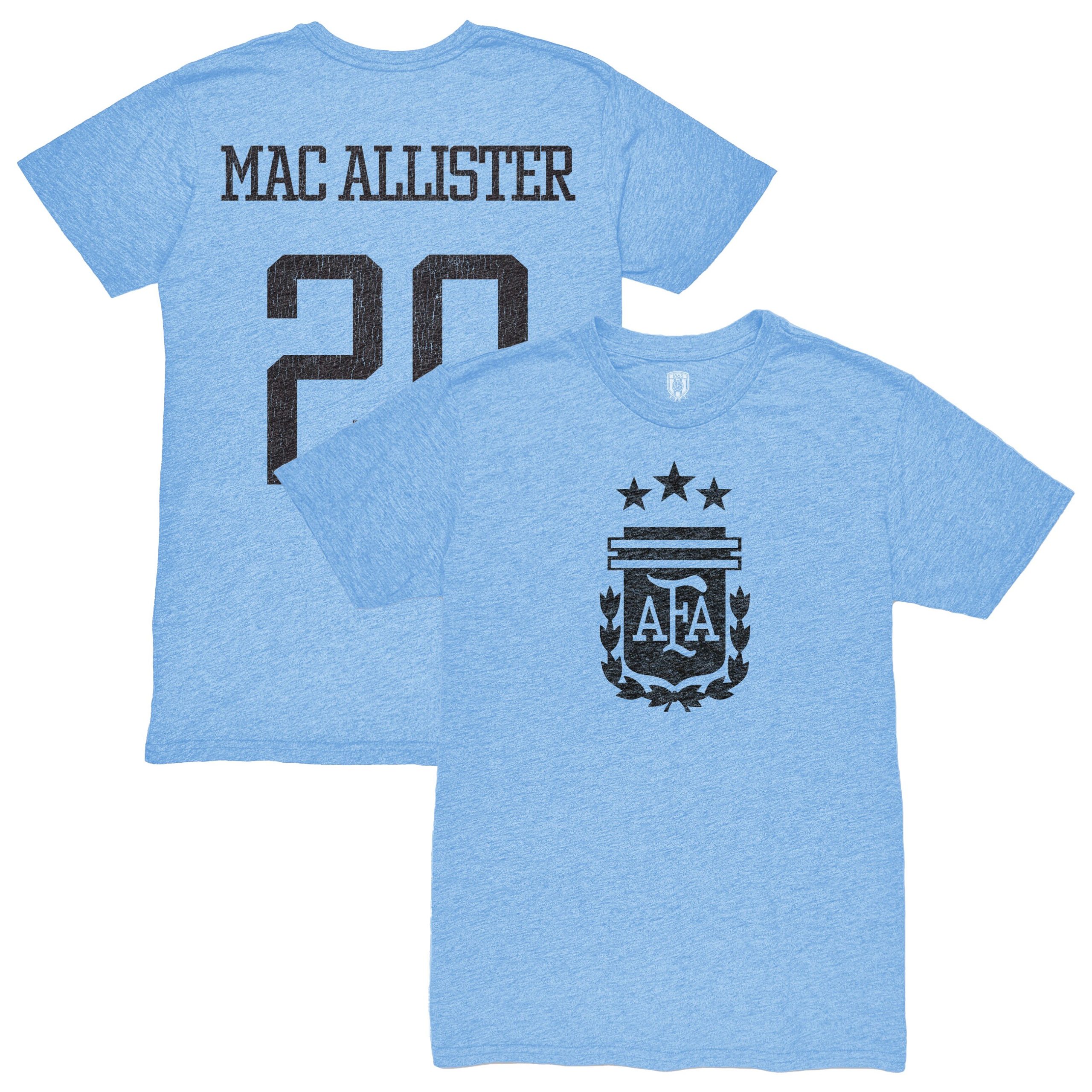 alexis mac allister argentina national team 1863fc player retro tri-blend t-shirt – light blue Collection – Brazil World Cup Jerseys and T-Shirts