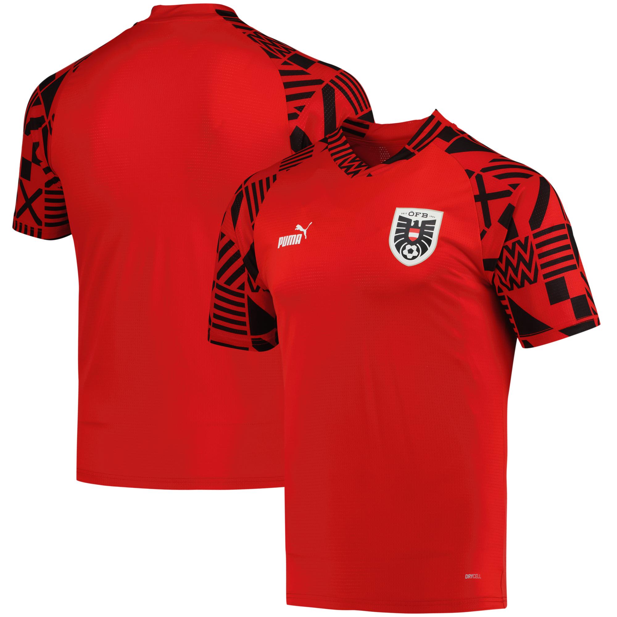 austria national team puma pre-match v-neck top – red Collection – Brazil World Cup Jerseys and T-Shirts
