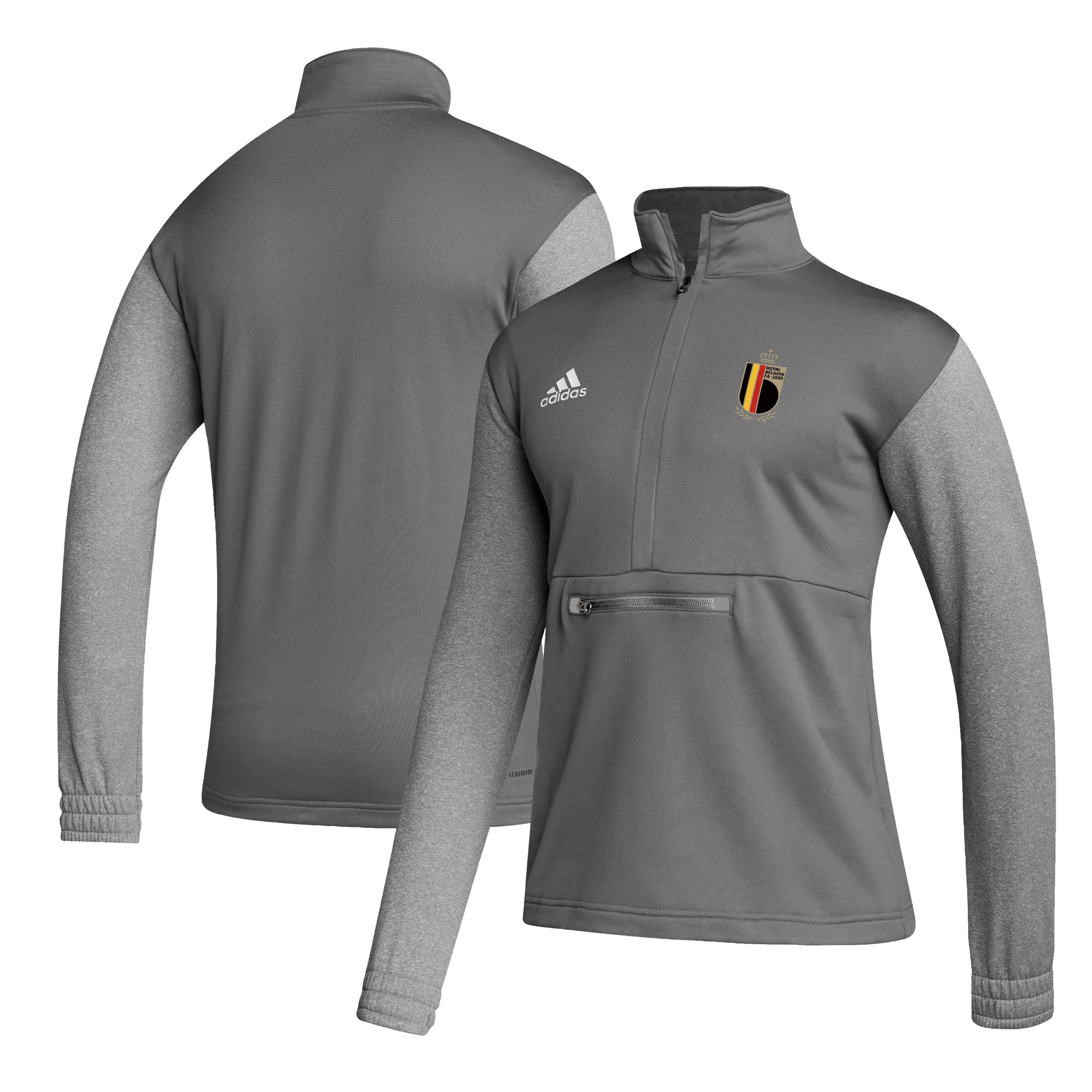 belgium national team adidas crest long sleeve half-zip top – gray Collection – Brazil World Cup Jerseys and T-Shirts
