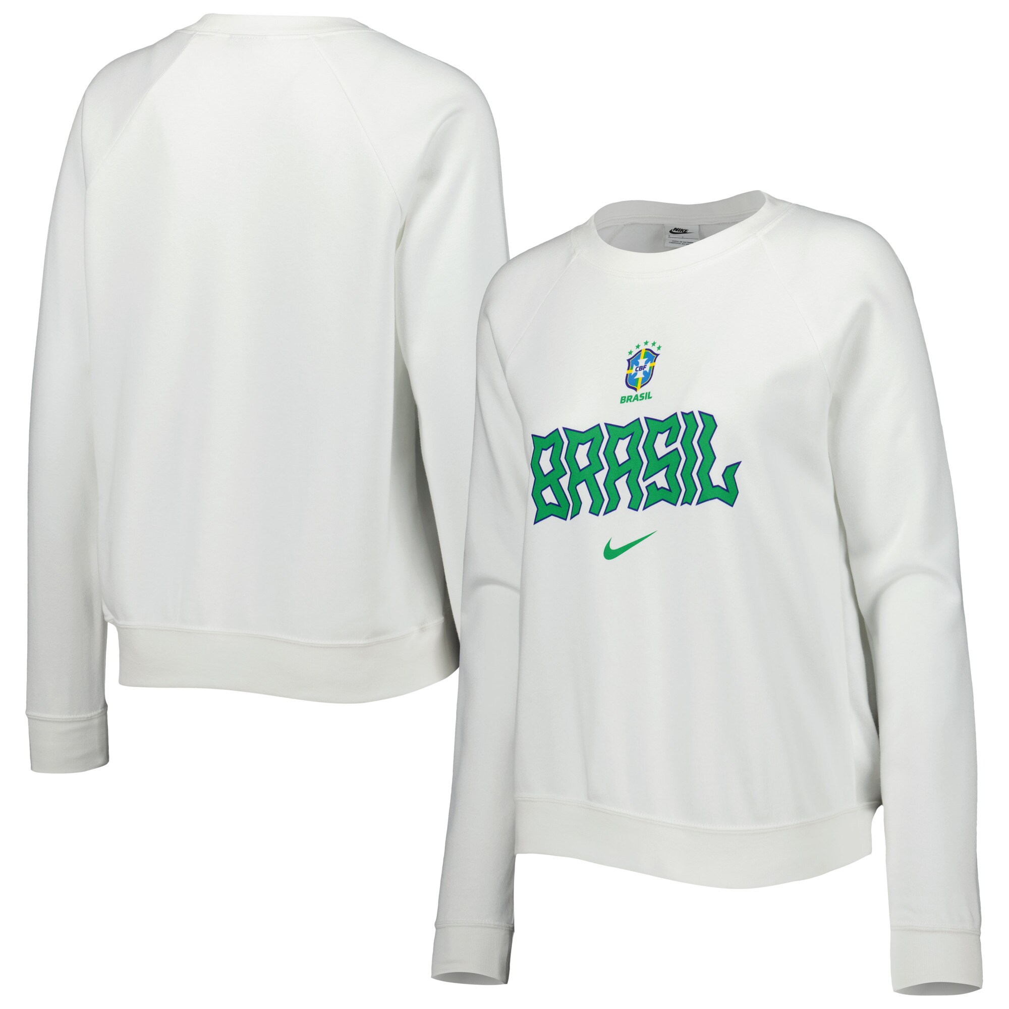 brazil national team nike women8217s lockup varsity tri-blend raglan pullover sweatshirt – white Collection – Brazil World Cup Jerseys and T-Shirts