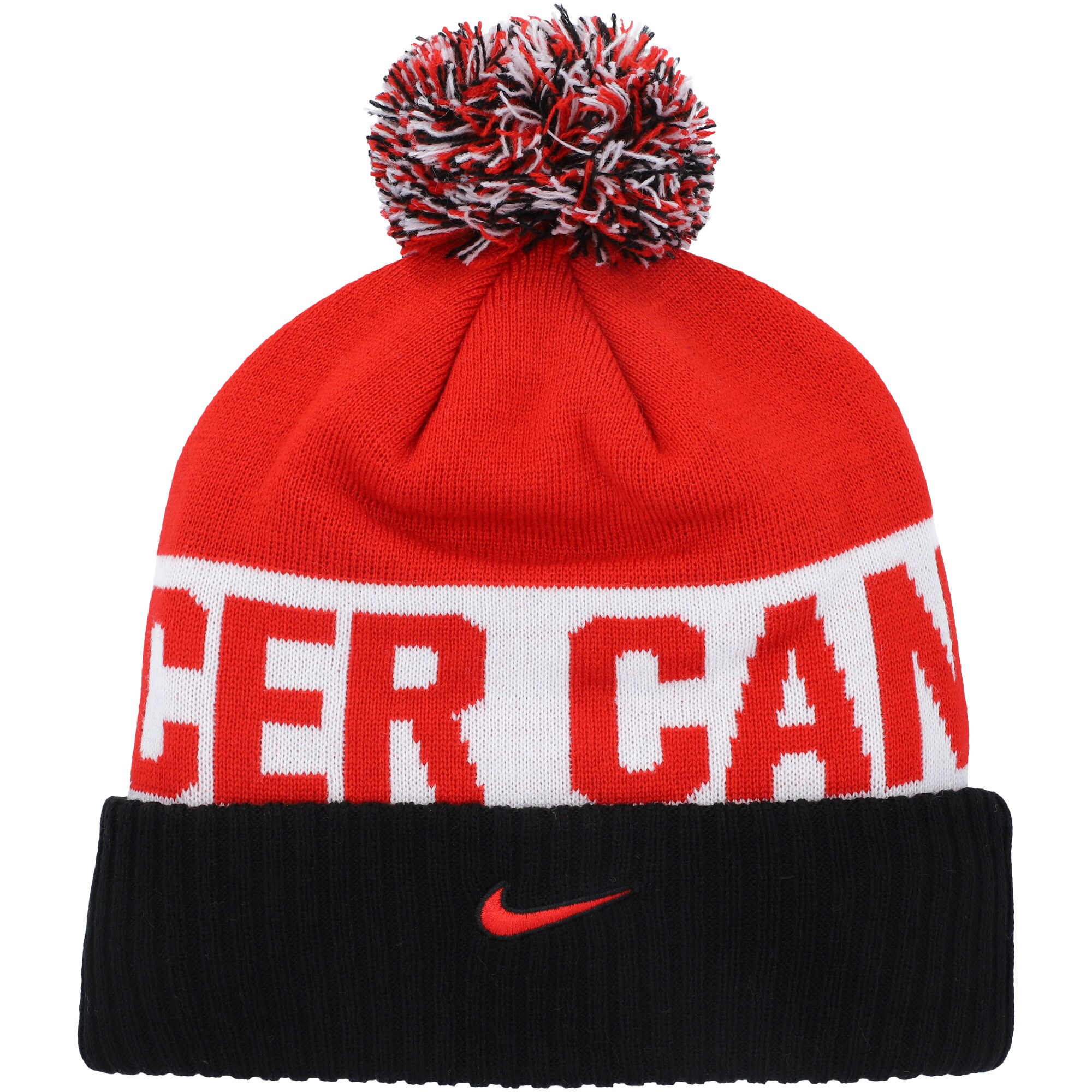 canada soccer nike classic stripe cuffed knit hat with pom – blackred Collection – Brazil World Cup Jerseys and T-Shirts