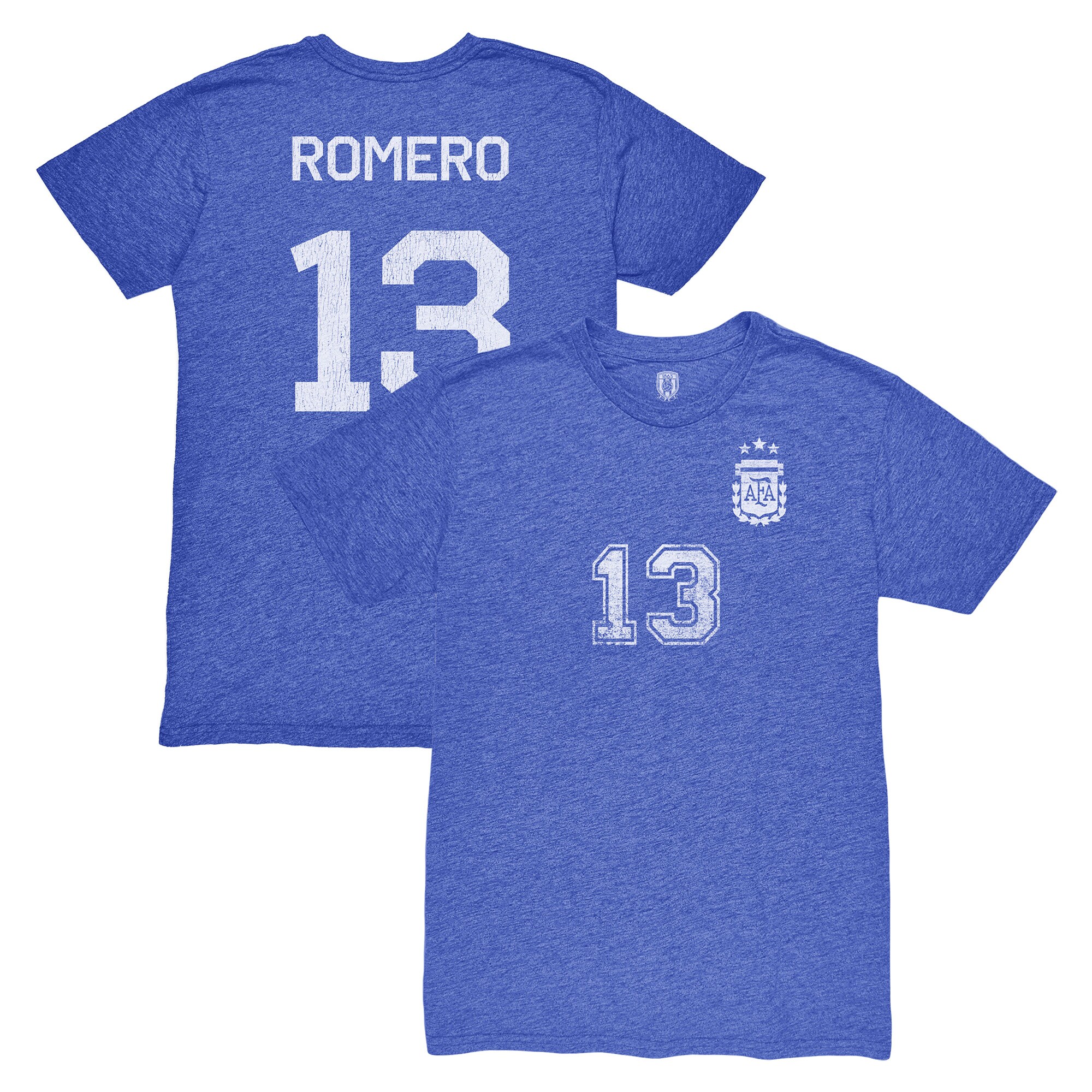 cristian romero argentina national team 1863fc player vintage tri-blend t-shirt – blue Collection – Brazil World Cup Jerseys and T-Shirts