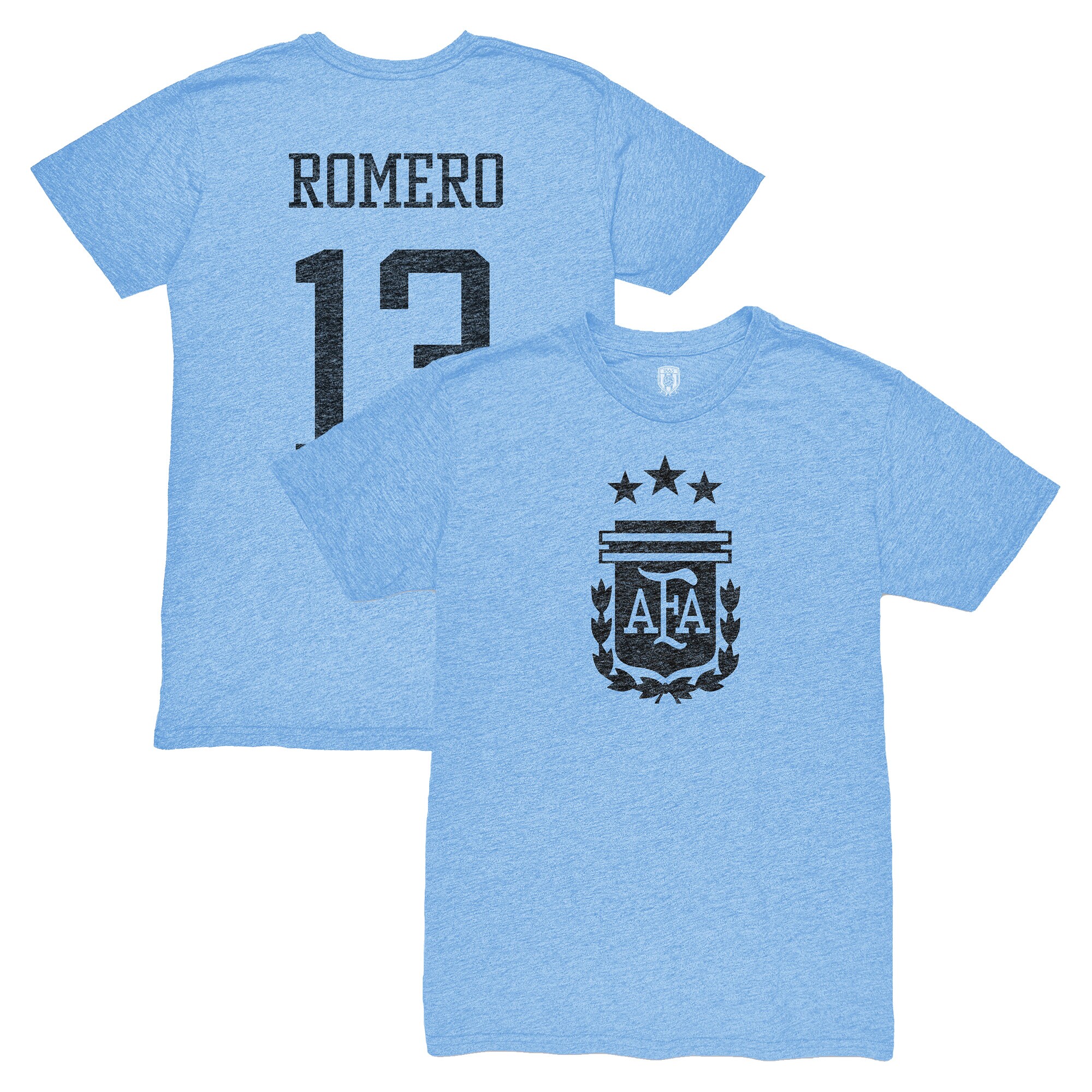 cristian romero argentina national team 1863fc player vintage tri-blend t-shirt – light blue Collection – Brazil World Cup Jerseys and T-Shirts