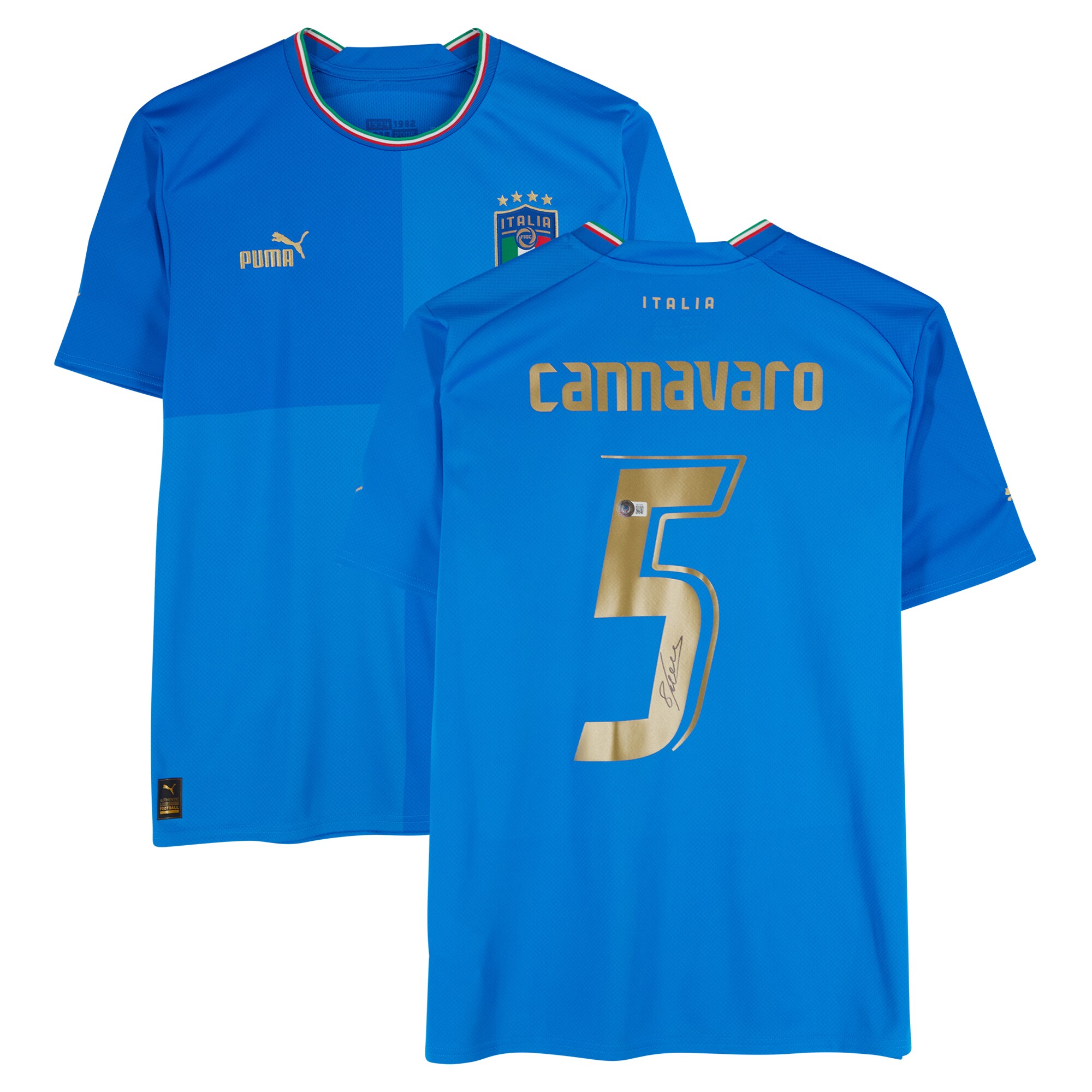 fabio cannavaro italy national team autographed fanatics authentic 2022-23 blue home puma jersey – bas Collection – Brazil World Cup Jerseys and T-Shirts