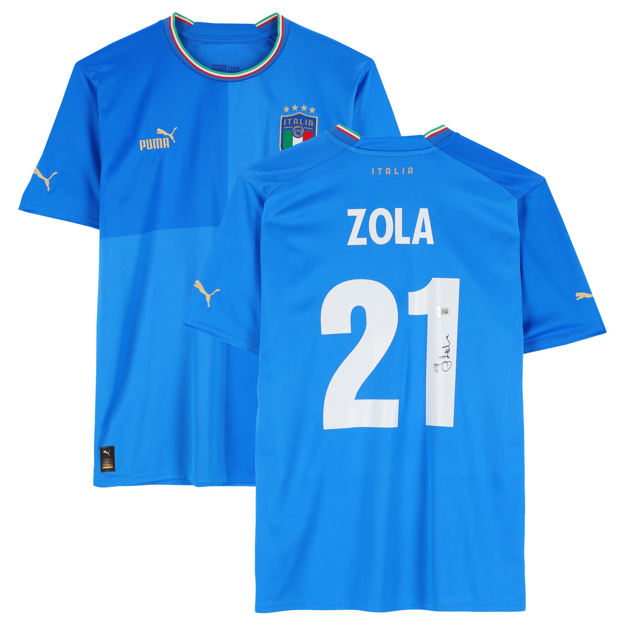 gianfranco zola italy national team autographed fanatics authentic 2022-23 blue home puma jersey – bas Collection – Brazil World Cup Jerseys and T-Shirts