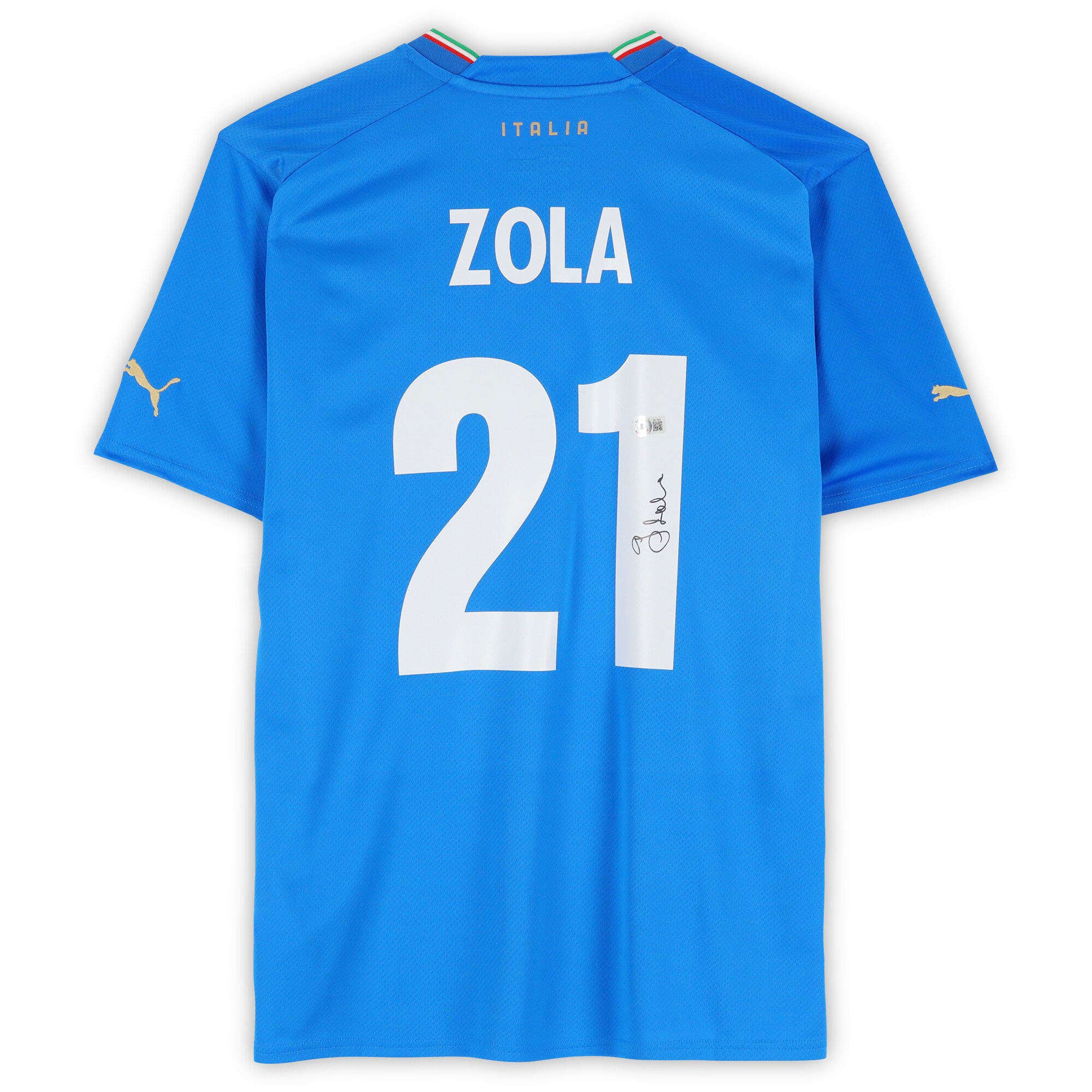 gianfranco zola italy national team autographed fanatics authentic 2022-23 blue home puma jersey – bas Collection – Brazil World Cup Jerseys and T-Shirts
