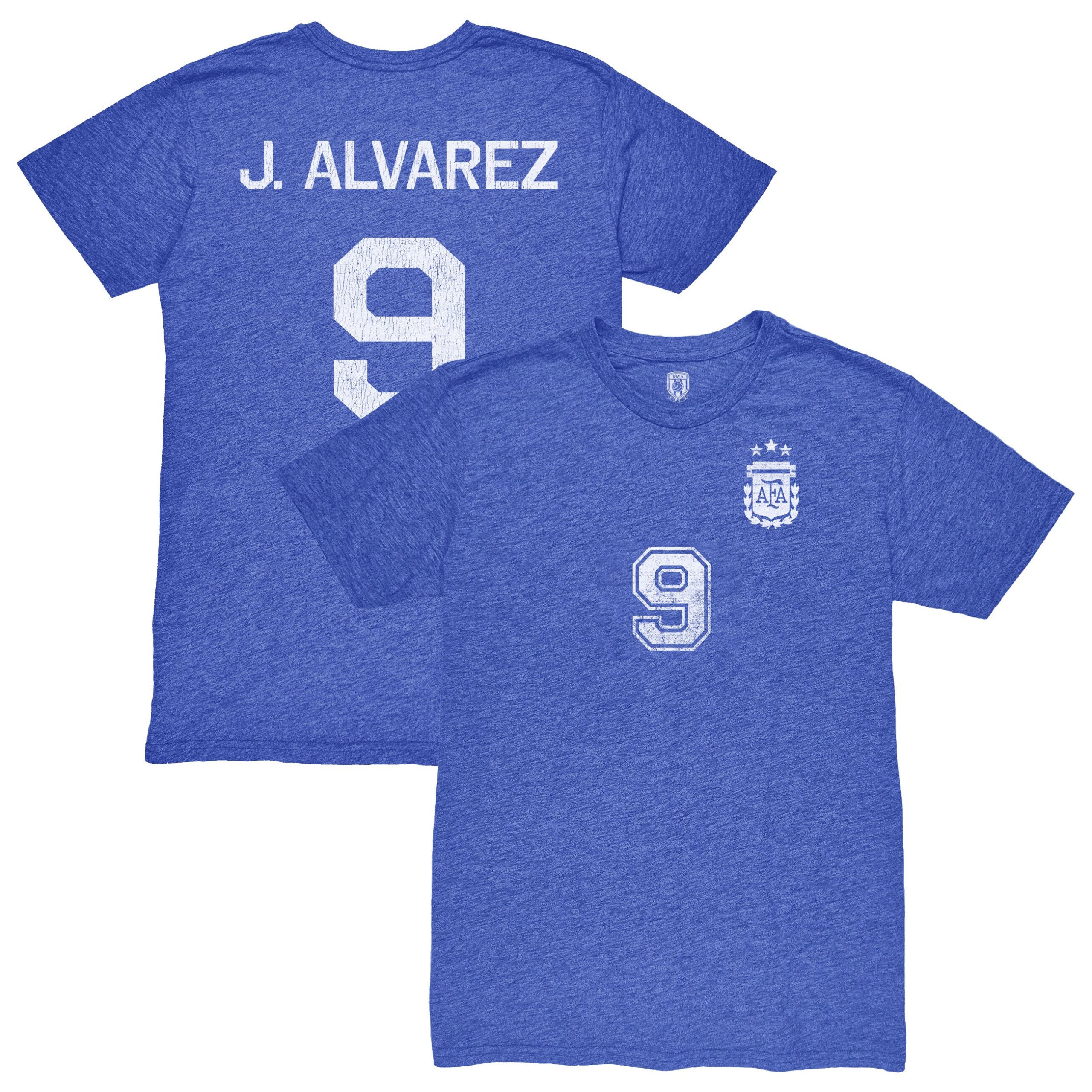 julián Álvarez argentina national team 1863fc retro name amp number tri-blend t-shirt – blue Collection – Brazil World Cup Jerseys and T-Shirts