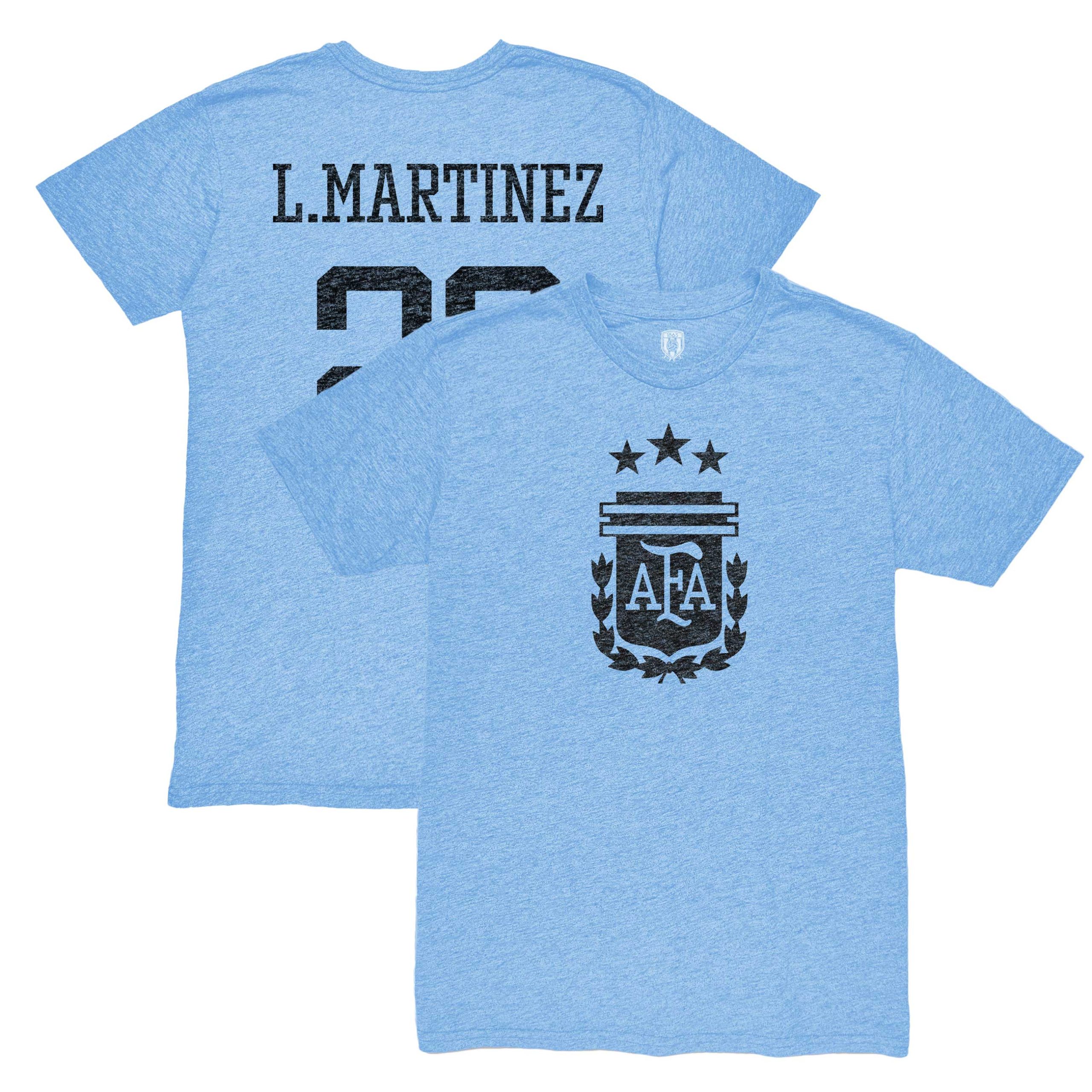 lautaro martinez argentina national team 1863fc retro player tri-blend t-shirt – light blue Collection – Brazil World Cup Jerseys and T-Shirts