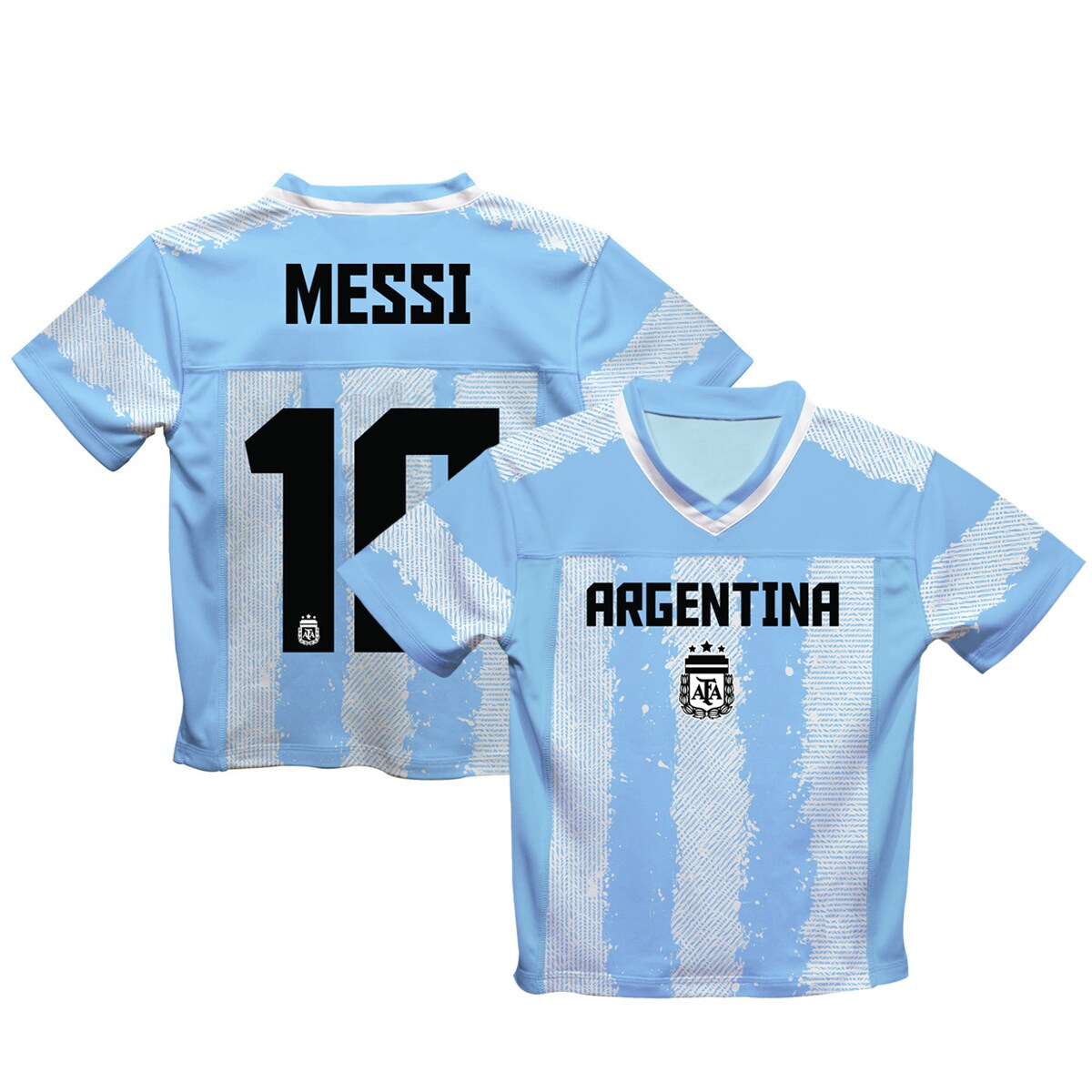 lionel messi argentina national team vive la fete youth painted stripes football jersey – light blue Collection – Brazil World Cup Jerseys and T-Shirts