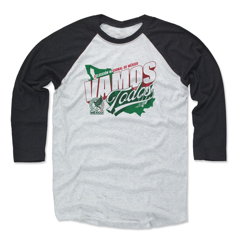 mexico national team 500 level vamos todos 34-sleeve tri-blend baseball t-shirt – blackwhite Collection – Brazil World Cup Jerseys and T-Shirts