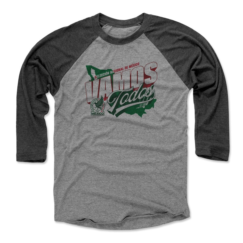 mexico national team 500 level vamos todos country 34-sleeve tri-blend baseball t-shirt – blackheather gray Collection – Brazil World Cup Jerseys and T-Shirts