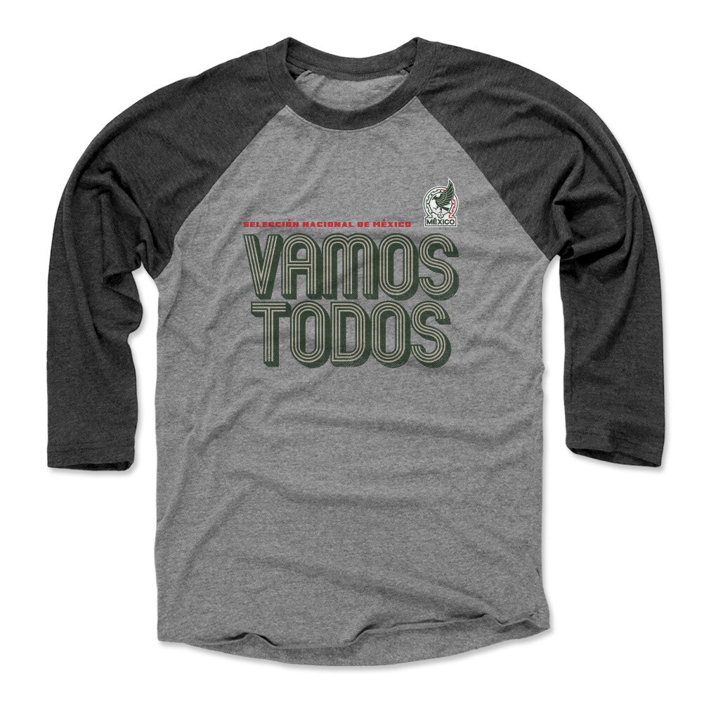 mexico national team 500 level vamos todos inline bold 34-sleeve tri-blend baseball t-shirt – heather grayblack Collection – Brazil World Cup Jerseys and T-Shirts