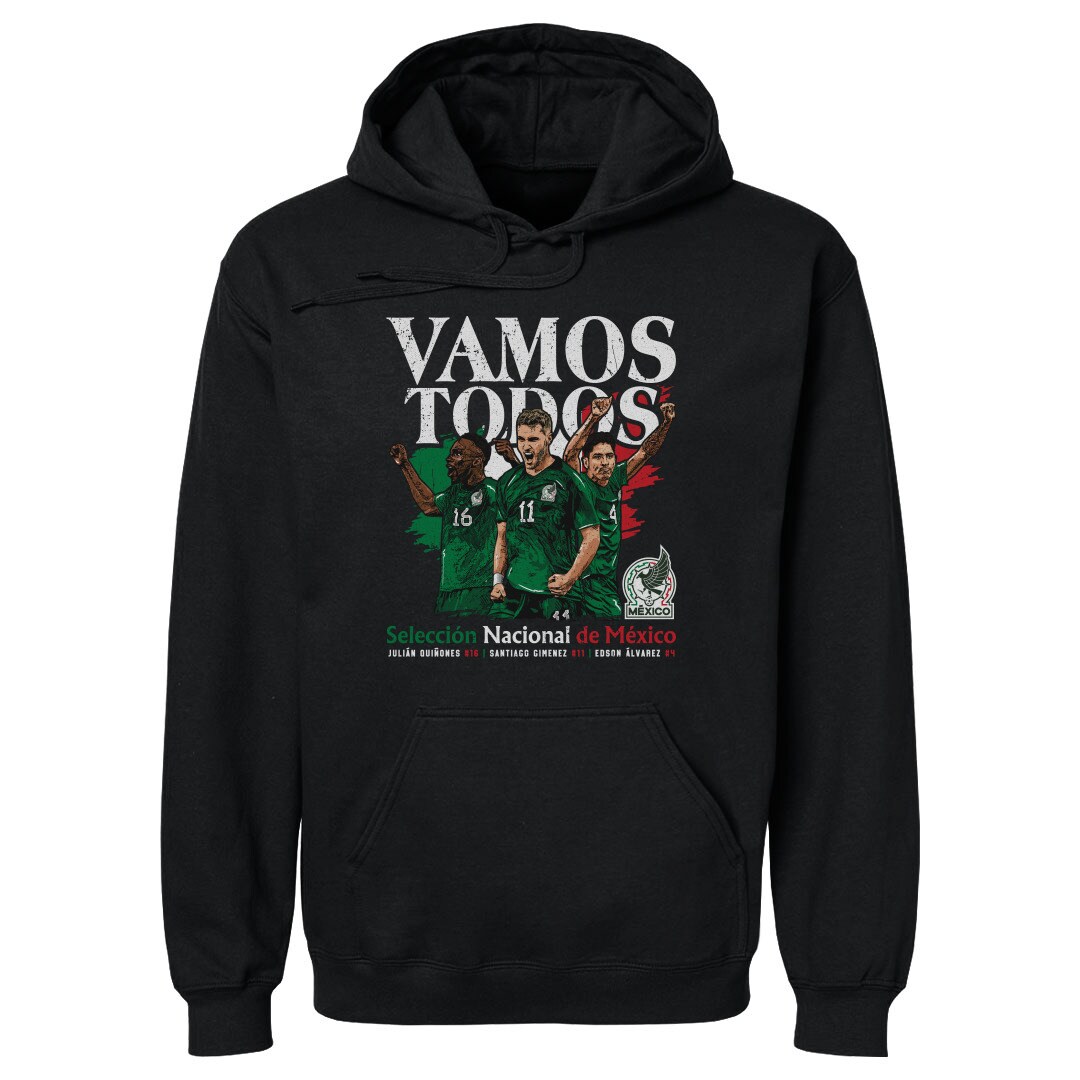 mexico national team 500 level vamos todos julián quiñones santiago giménez amp edson Álvarez pullover hoodie – black Collection – Brazil World Cup Jerseys and T-Shirts
