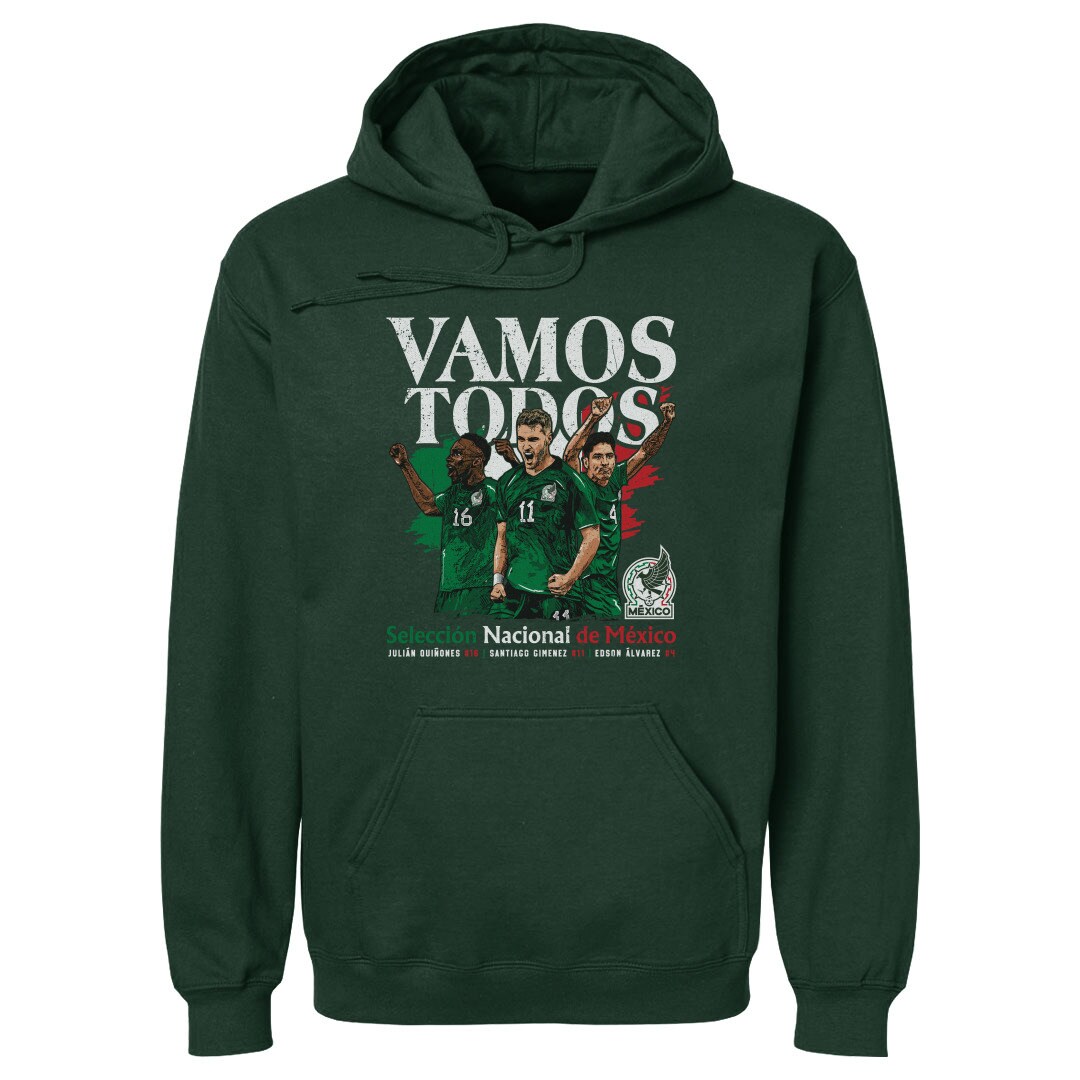 mexico national team 500 level vamos todos julián quiñones santiago giménez amp edson Álvarez pullover hoodie – forest green Collection – Brazil World Cup Jerseys and T-Shirts