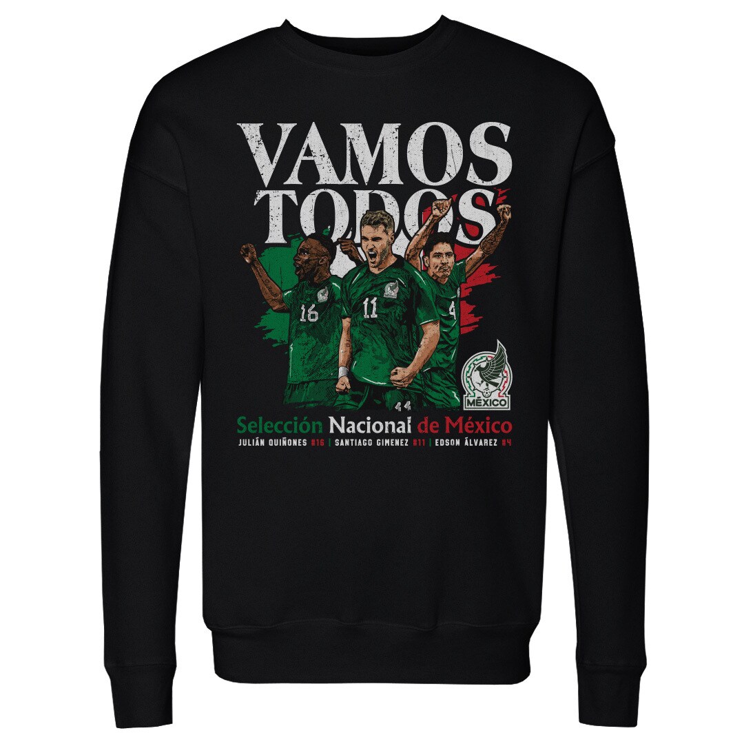 mexico national team 500 level vamos todos julián quiñones santiago giménez amp edson Álvarez pullover sweatshirt – black Collection – Brazil World Cup Jerseys and T-Shirts