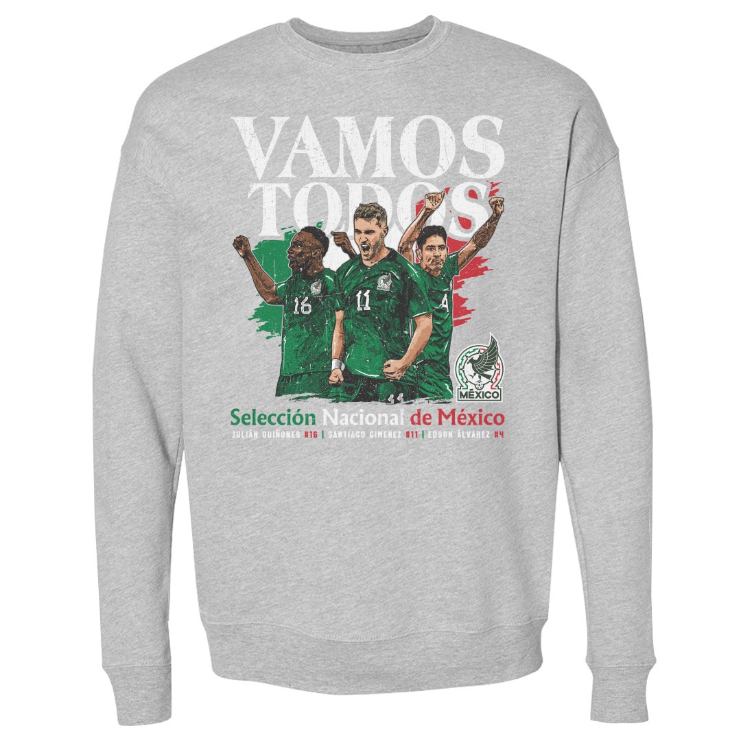 mexico national team 500 level vamos todos julián quiñones santiago giménez amp edson Álvarez pullover sweatshirt – heather gray Collection – Brazil World Cup Jerseys and T-Shirts