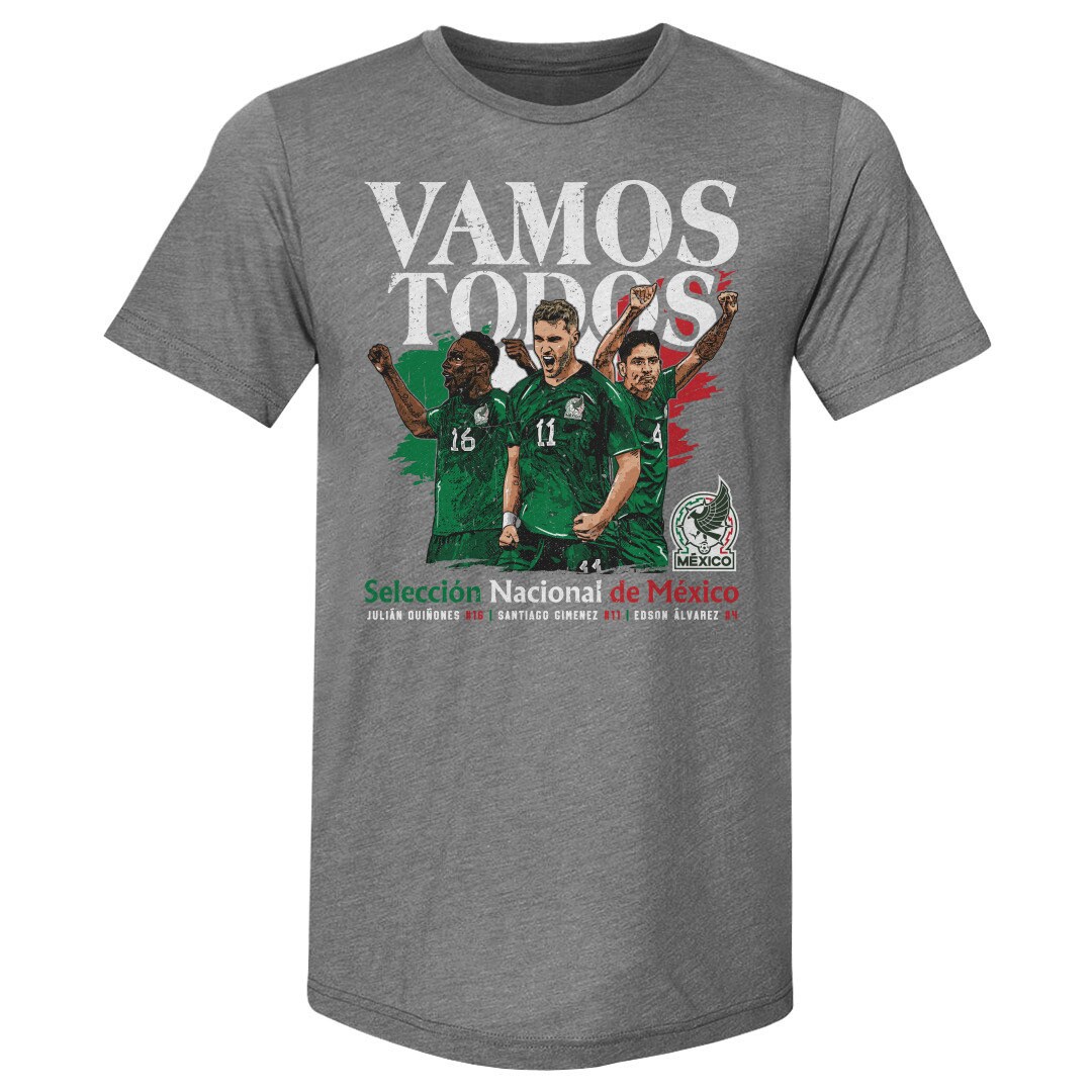 mexico national team 500 level vamos todos julián quiñones santiago giménez amp edson Álvarez t-shirt – gray Collection – Brazil World Cup Jerseys and T-Shirts