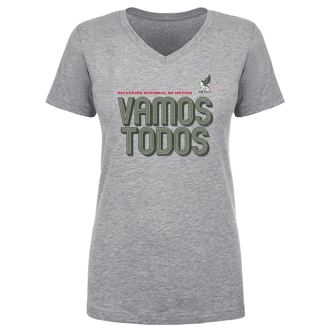 mexico national team 500 level women8217s vamos todos inline bold v-neck t-shirt – heather gray Collection – Brazil World Cup Jerseys and T-Shirts