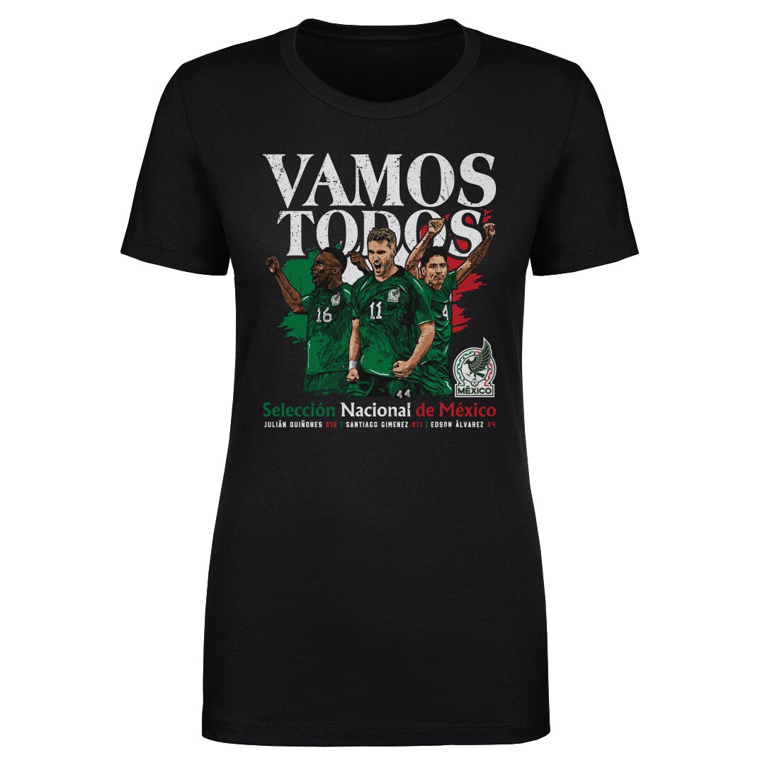 mexico national team 500 level women8217s vamos todos julián quiñones santiago giménez amp edson Álvarez t-shirt – black Collection – Brazil World Cup Jerseys and T-Shirts