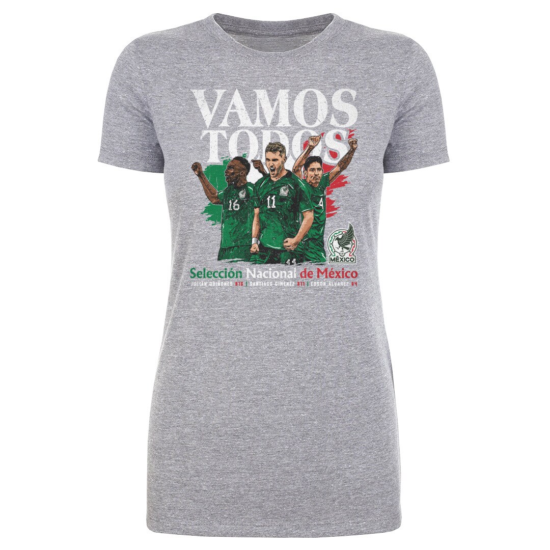 mexico national team 500 level women8217s vamos todos julián quiñones santiago giménez amp edson Álvarez t-shirt – heather gray Collection – Brazil World Cup Jerseys and T-Shirts
