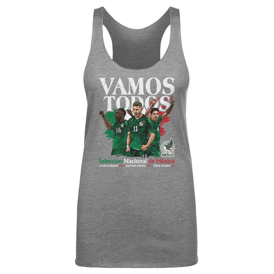 mexico national team 500 level women8217s vamos todos julián quiñones santiago giménez amp edson Álvarez tri-blend racerback tank top – gray Collection – Brazil World Cup Jerseys and T-Shirts