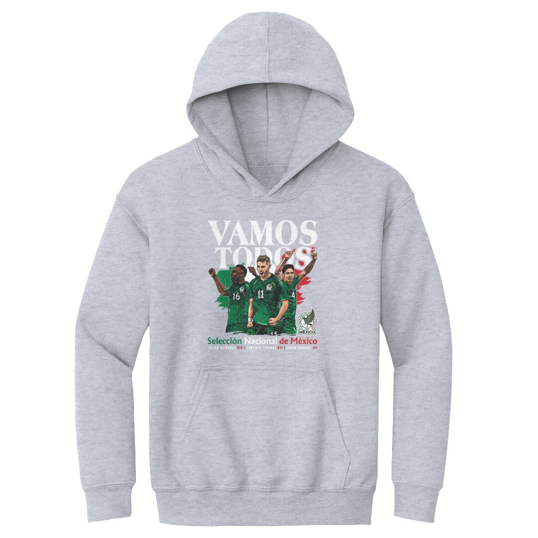 mexico national team 500 level youth vamos todos julián quiñones santiago giménez amp edson Álvarez pullover hoodie – gray Collection – Brazil World Cup Jerseys and T-Shirts