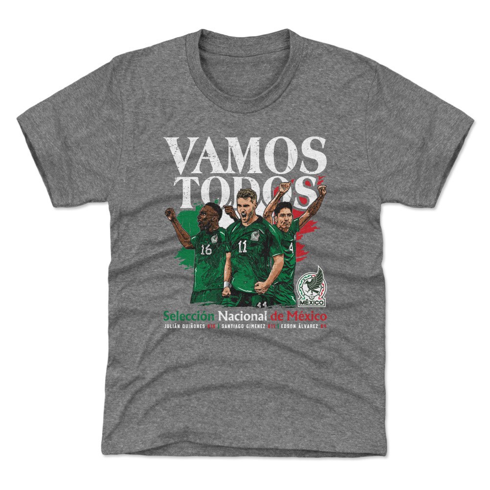 mexico national team 500 level youth vamos todos julián quiñones santiago giménez amp edson Álvarez t-shirt – gray Collection – Brazil World Cup Jerseys and T-Shirts